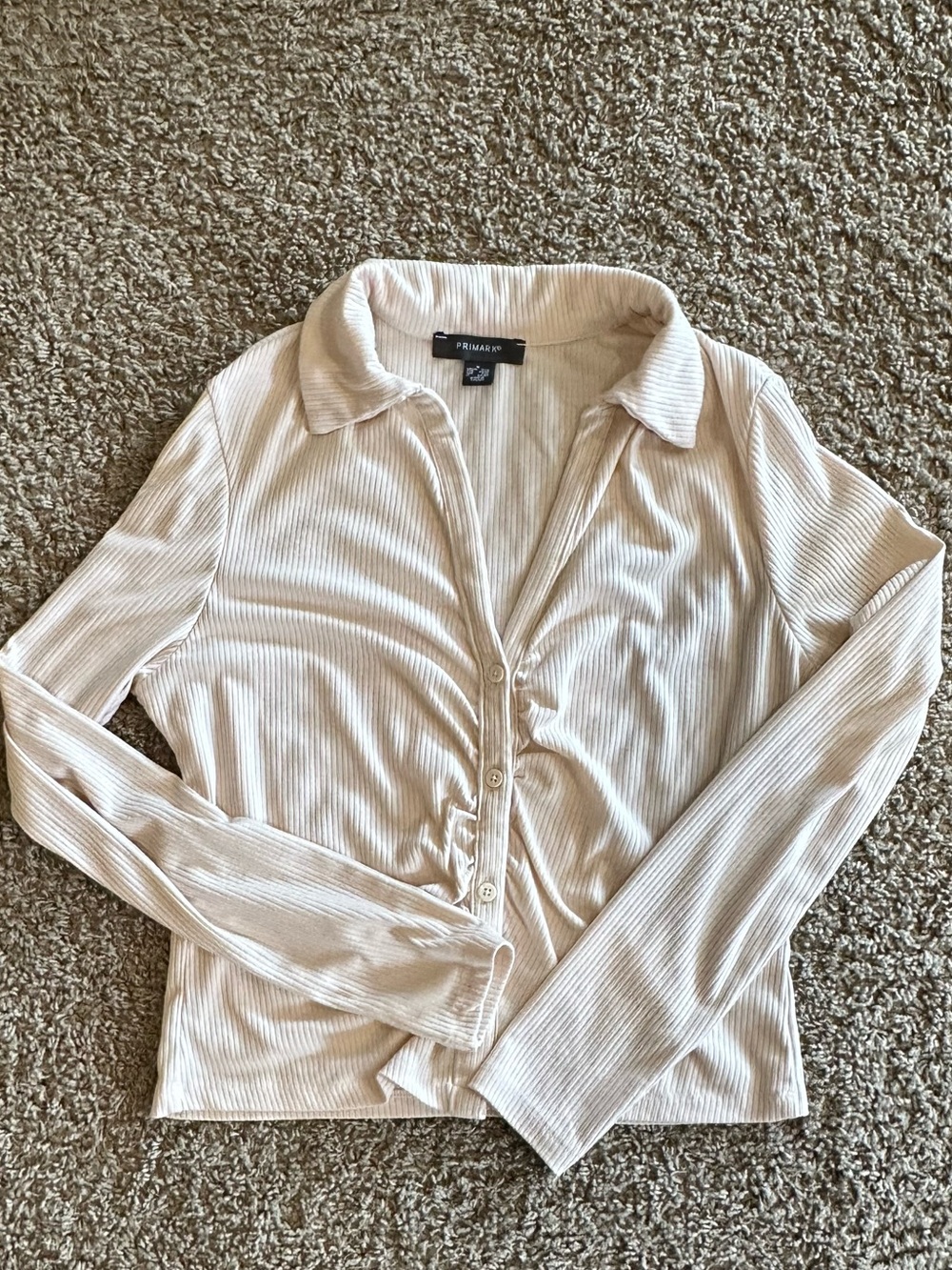 Primark Cream Ribbed Button-Front Top - Picture 3 of 4